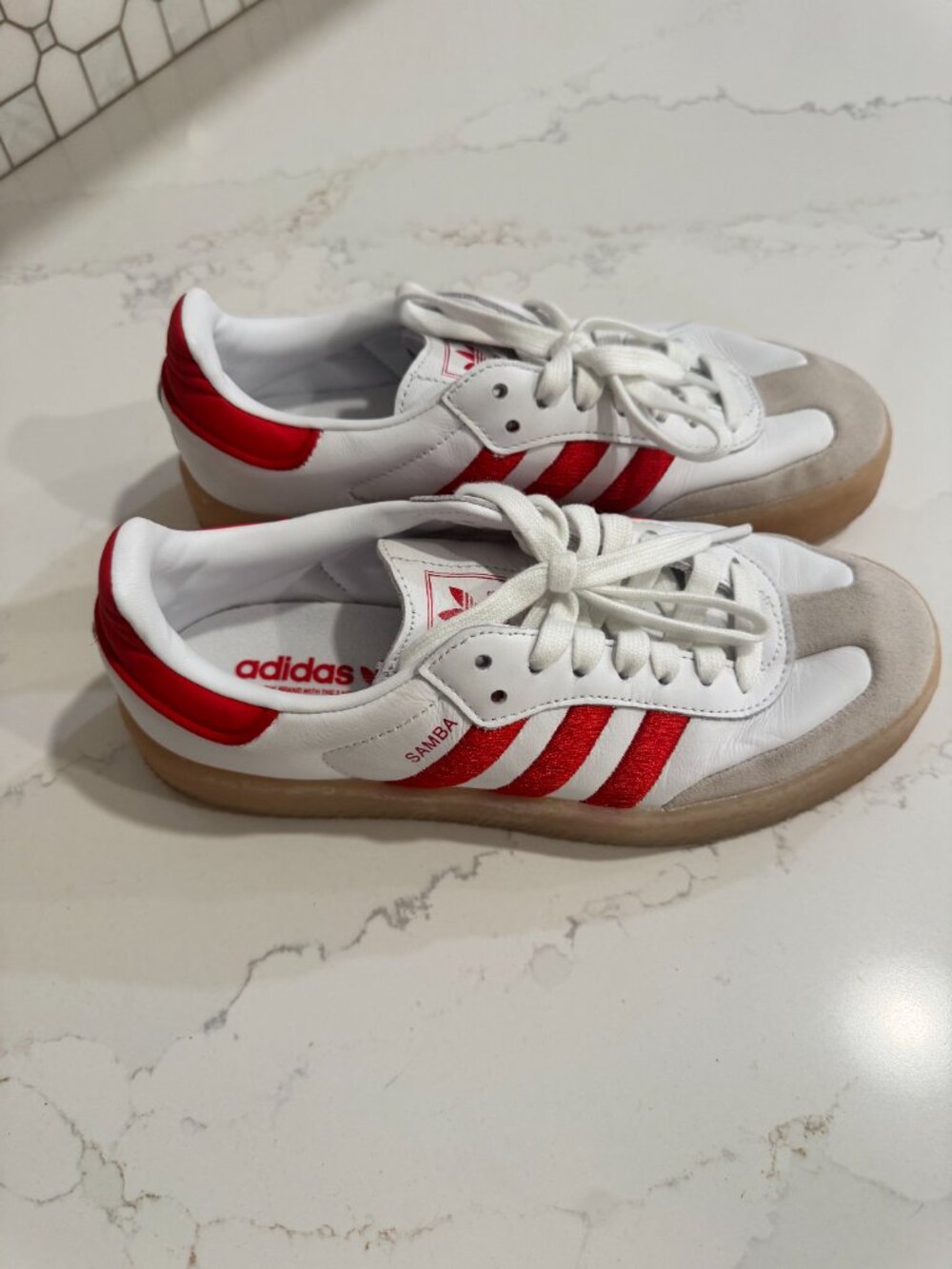 Adidas Sambae | Cloud White / Red | Size 6.5 - Picture 3 of 6